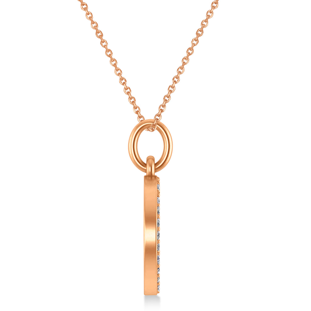 Diamond Jewish Am Yisrael Chai Disc Pendant Necklace 14K Rose Gold (.28ct)