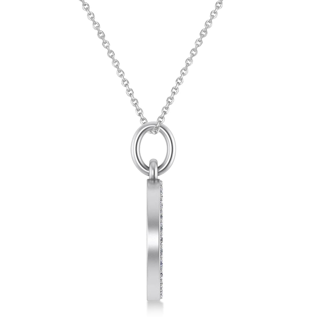 Diamond Jewish Am Yisrael Chai Disc Pendant Necklace 14K White Gold (.28ct)