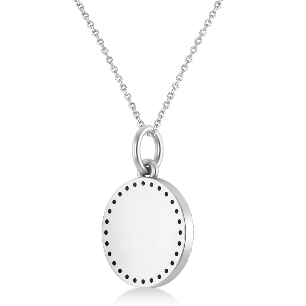 Diamond Jewish Am Yisrael Chai Disc Pendant Necklace 14K White Gold (.28ct)