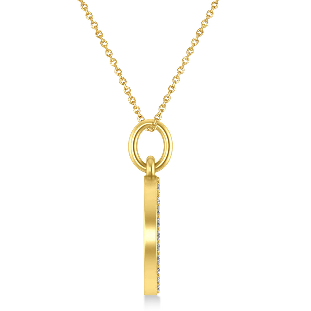 Diamond Jewish Am Yisrael Chai Disc Pendant Necklace 14K Yellow Gold (.28ct)