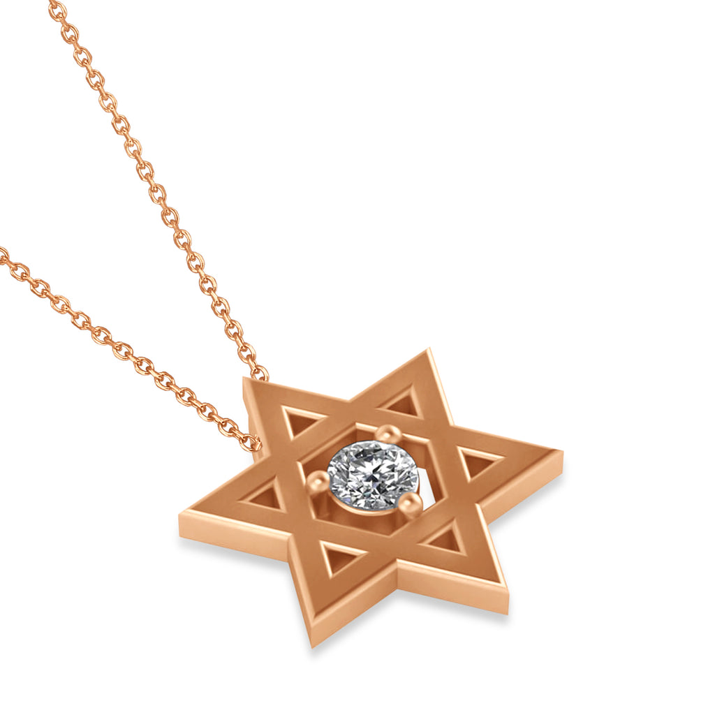 Floating Diamond Jewish Star of David Pendant Necklace 14K Rose Gold (.15ct)