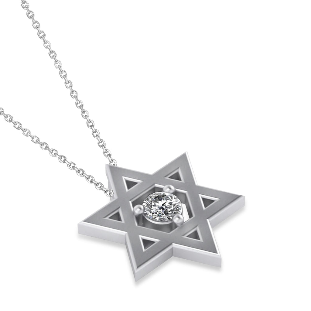 Floating Diamond Jewish Star of David Pendant Necklace 14K White Gold (.15ct)