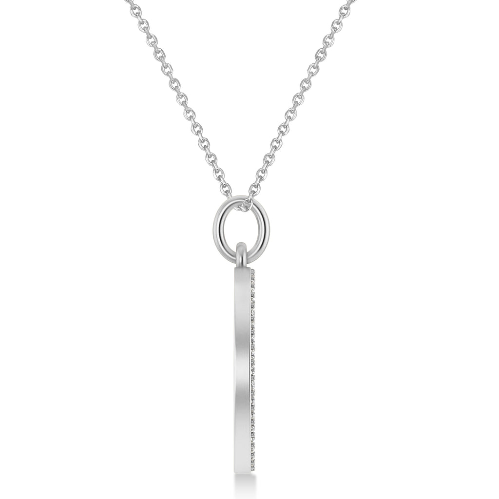 Diamond Jewish Am Yisrael Chai Disc Pendant Necklace 14K White Gold (.40ct)