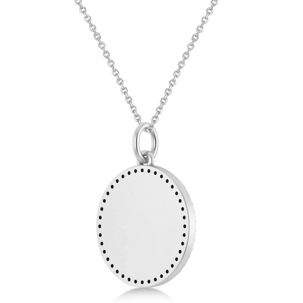 Diamond Jewish Am Yisrael Chai Disc Pendant Necklace 14K White Gold (.40ct)