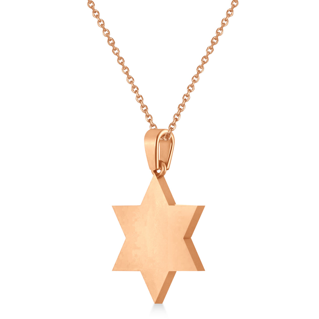 Jewish Star of David with Sheema Israel Prayer Pendant Necklace 14K Rose Gold