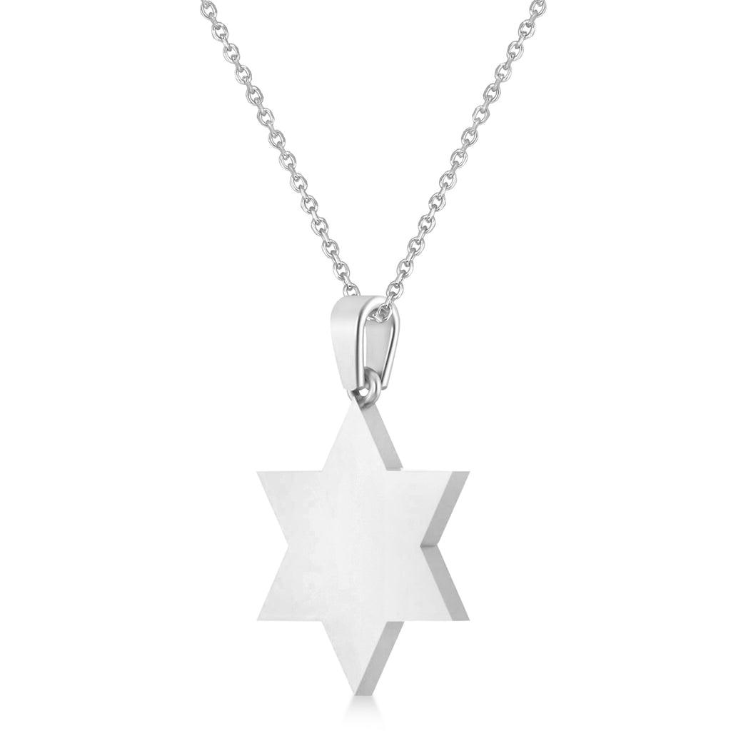 Jewish Star of David with Sheema Israel Prayer Pendant Necklace 14K White Gold