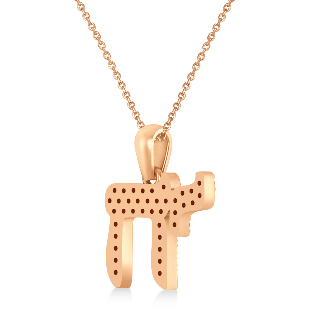 Diamond Jewish Chai Pendant Necklace 14K Rose Gold (0.57ct)
