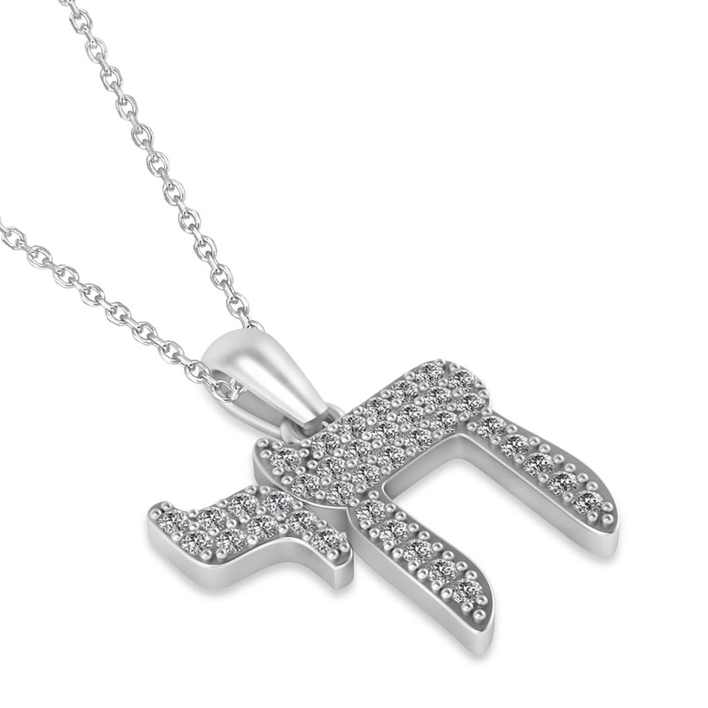 Lab Grown Diamond Jewish Chai Pendant Necklace 14K White Gold (0.57ct)