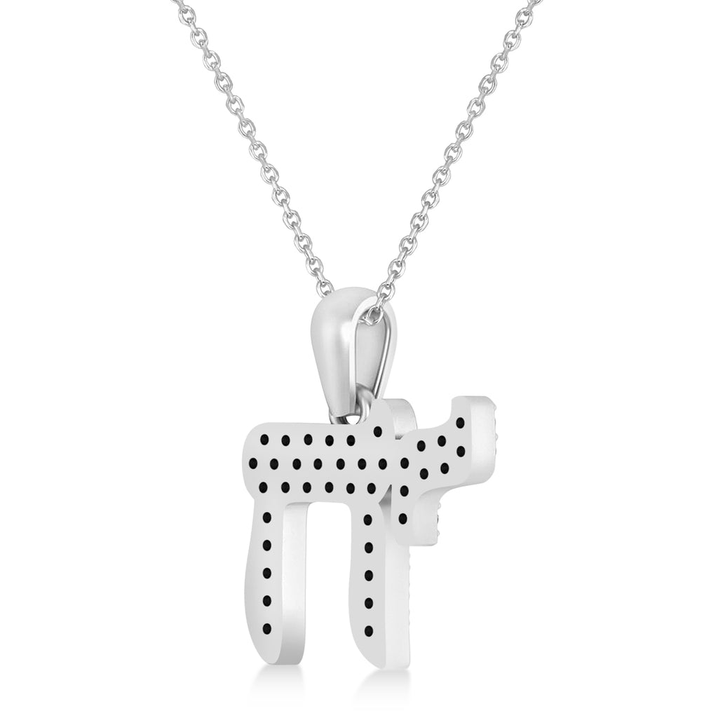 Lab Grown Diamond Jewish Chai Pendant Necklace 14K White Gold (0.57ct)