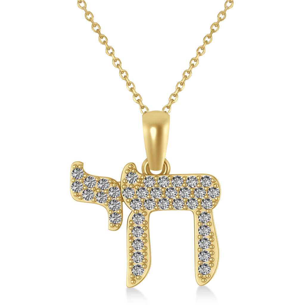 Lab Grown Diamond Jewish Chai Pendant Necklace 14K Yellow Gold (0.57ct)
