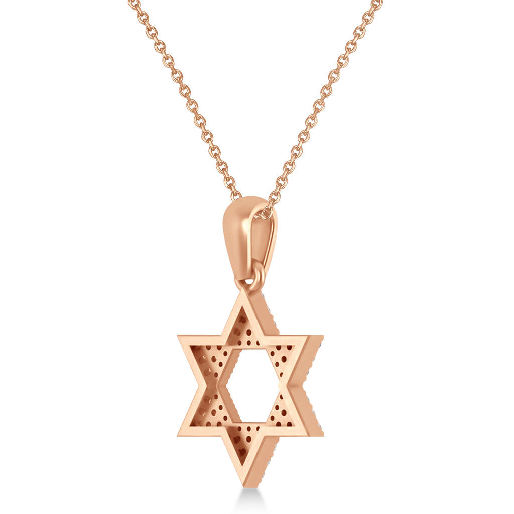 Blue Sapphire & Diamond Jewish Star Of David Pendant Necklace 14K Rose Gold (0.48ct)
