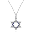 Blue Sapphire & Diamond Jewish Star Of David Pendant Necklace 14K White Gold (0.48ct)