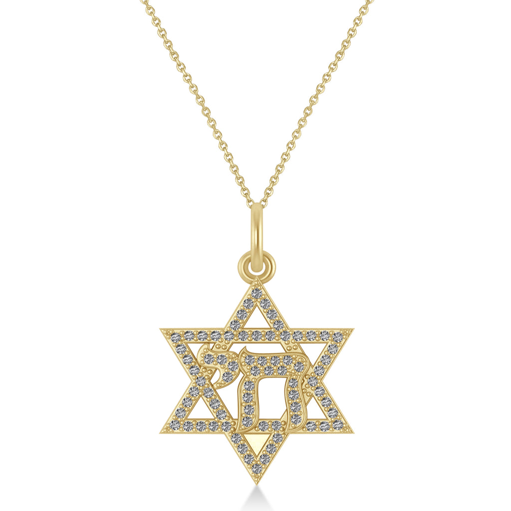 Lab Grown Diamond Jewish Star Of David & Chai Pendant Necklace 14K Yellow Gold (0.37ct)