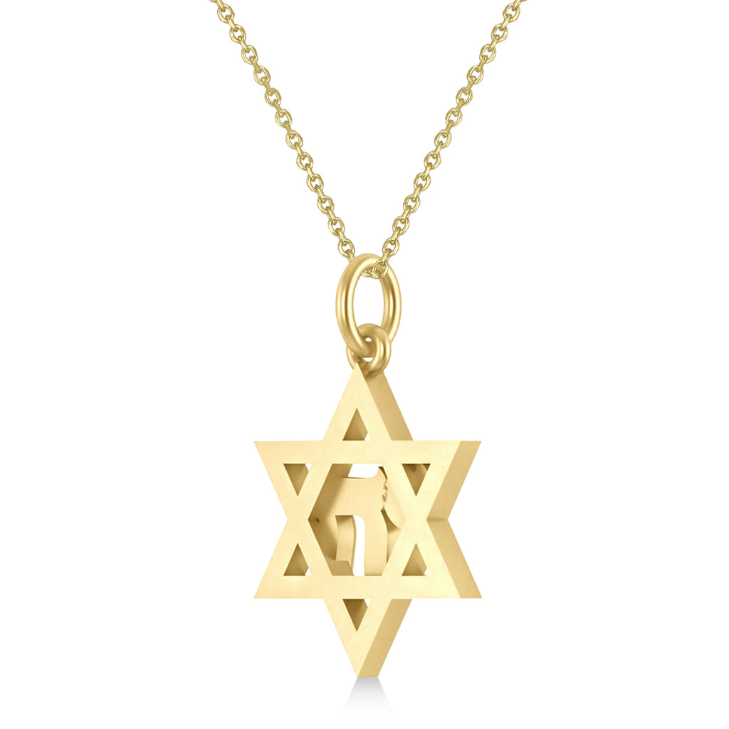 Lab Grown Diamond Jewish Star Of David & Chai Pendant Necklace 14K Yellow Gold (0.37ct)