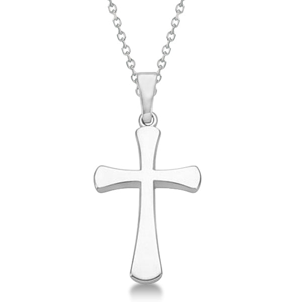 Rounded Cross Pendant for Men or Women in 14k White Gold