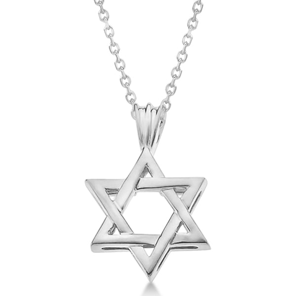 Classic Jewish Star of David Pendant Necklace Solid 14k White Gold