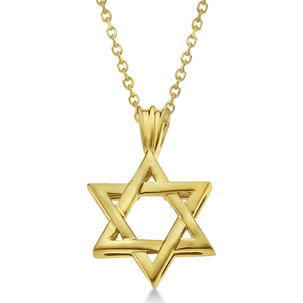 Classic Jewish Star of David Pendant Necklace Solid 14k Yellow Gold