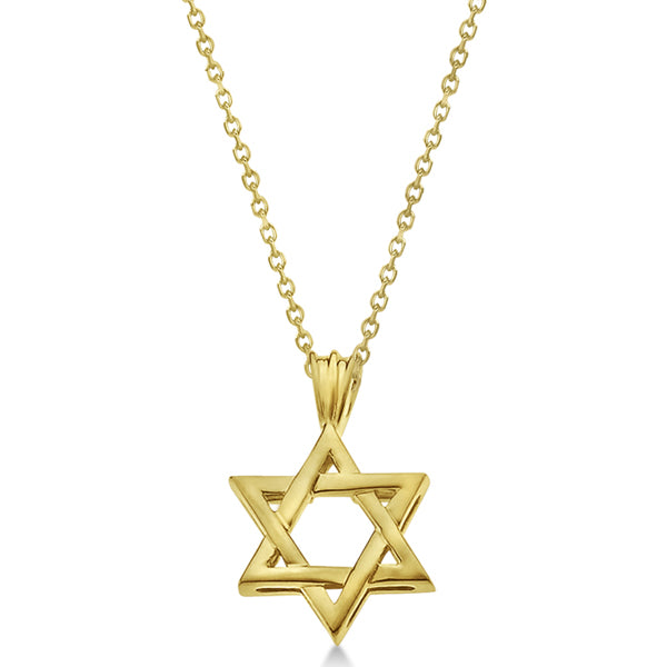 Classic Jewish Star of David Pendant Necklace Solid 14k Yellow Gold