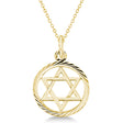 Star of David Pendant for Women Framed in Carved Circle 14k Yellow Gold
