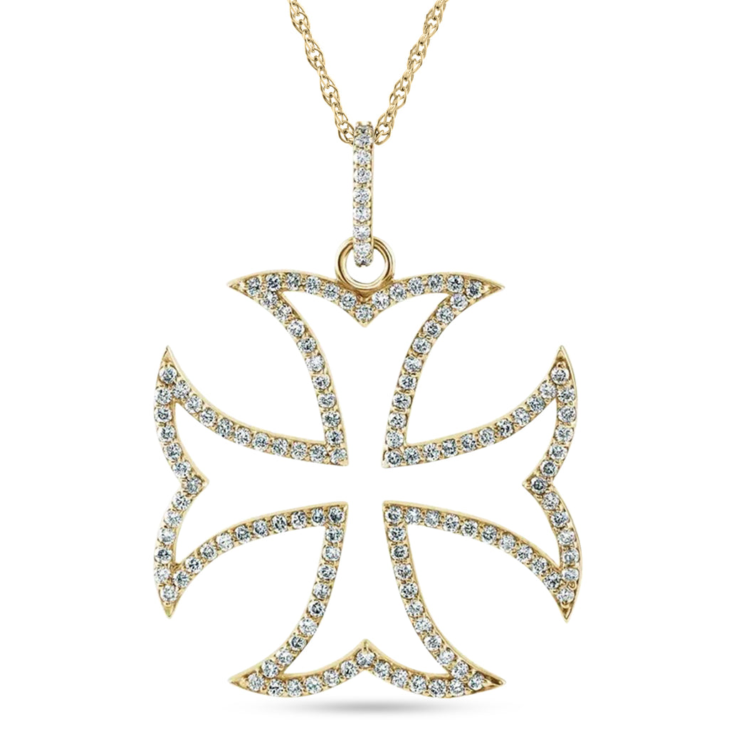 Natural Diamond Maltese Cross Pendant 14K Yellow Gold (0.62ct)