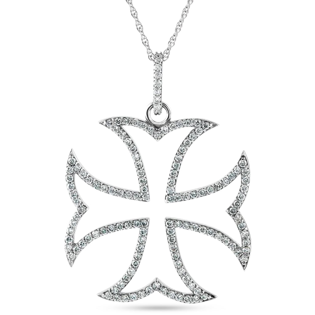 Natural Diamond Maltese Cross Pendant 14K White Gold (0.62ct)