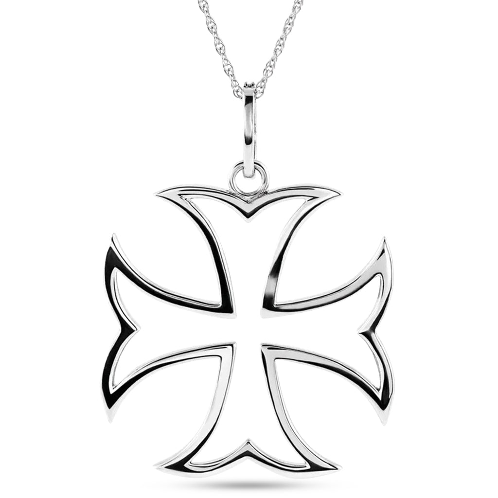 Natural Diamond Maltese Cross Pendant 14K White Gold (0.62ct)