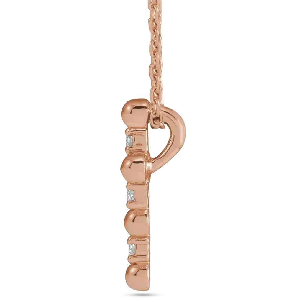Natural Diamond Beaded Cross Pendant Necklace 14K Rose Gold (0.07ct)