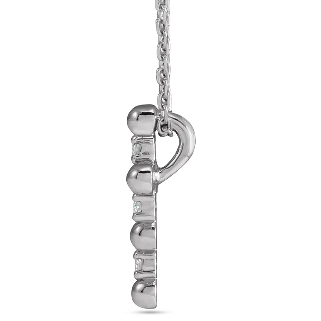 Natural Diamond Beaded Cross Pendant Necklace 14K White Gold (0.07ct)