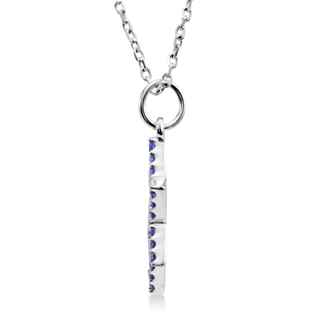 Natural Blue Sapphire Jewish Star of David Necklace 14K White Gold