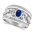 Oval Blue Sapphire & Diamond Byzantine Ring Sterling Silver (0.73ct)