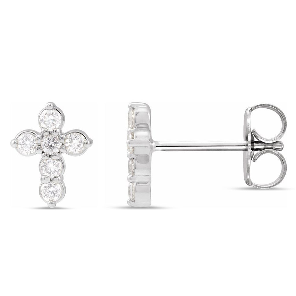 Round Diamond Cross Stud Earrings Sterling Silver (0.17ct)