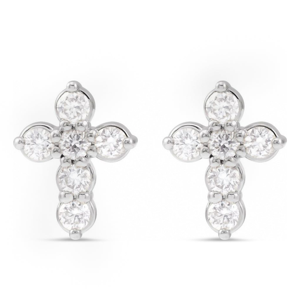 Round Diamond Cross Stud Earrings Sterling Silver (0.17ct)