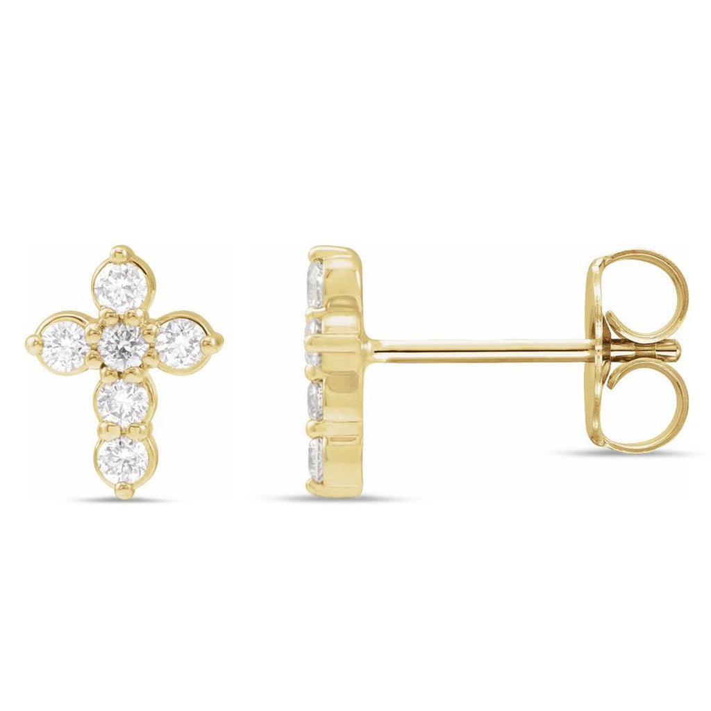 Round Diamond Cross Stud Earrings 14K Yellow Gold (0.17ct)