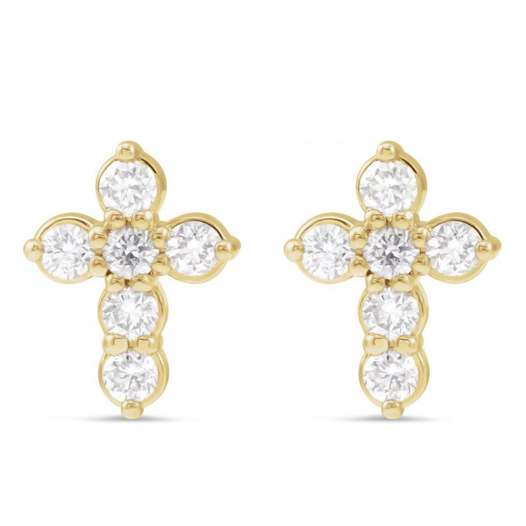 Round Diamond Cross Stud Earrings 14K Yellow Gold (0.17ct)