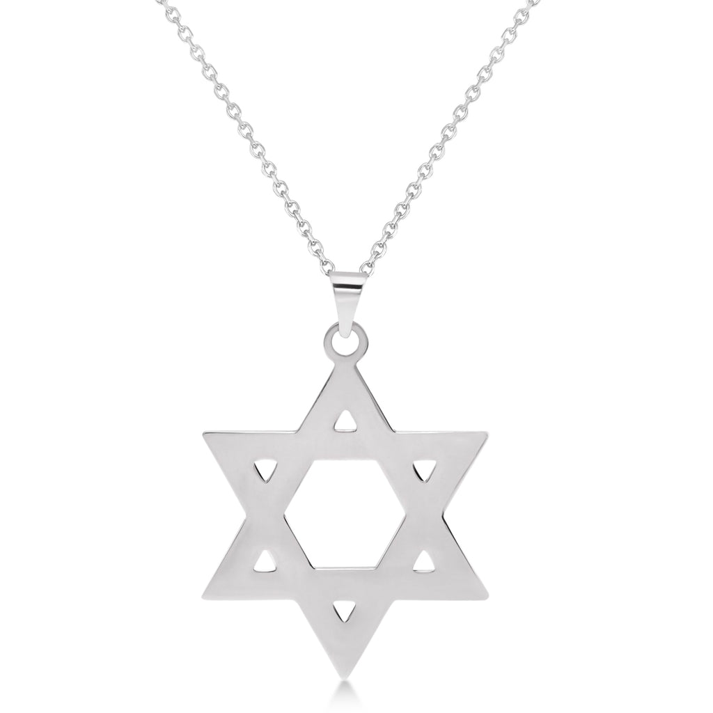 Jewish Star of David Large Pendant Necklace 14K White Gold