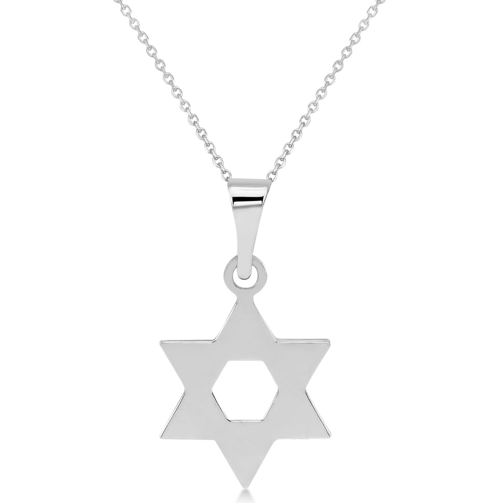 Jewish Star of David Pendant Necklace 14K White Gold