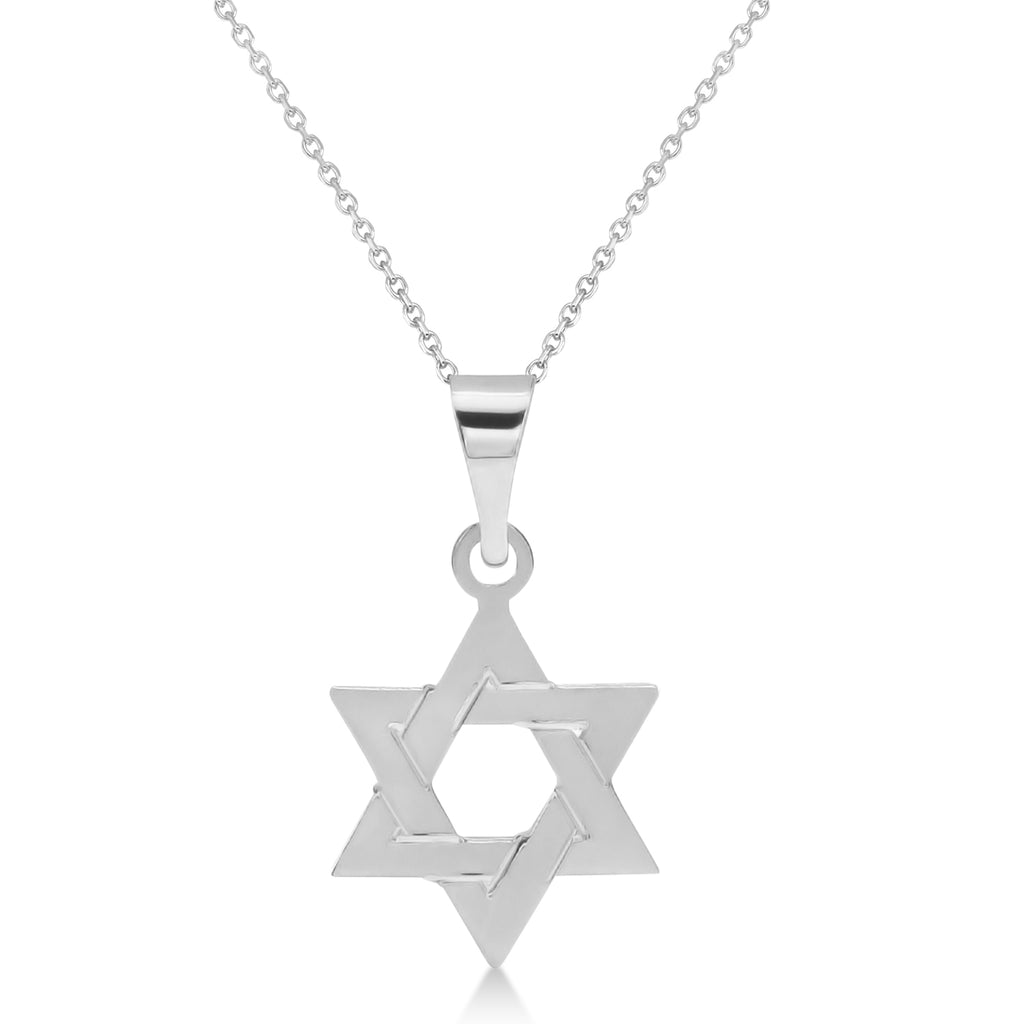 Jewish Star of David Small Pendant Necklace 14K White Gold