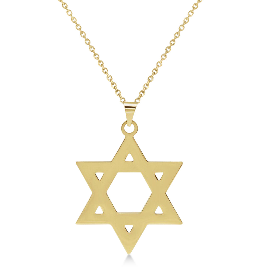 Jewish Star of David Large Pendant Necklace 14K Yellow Gold