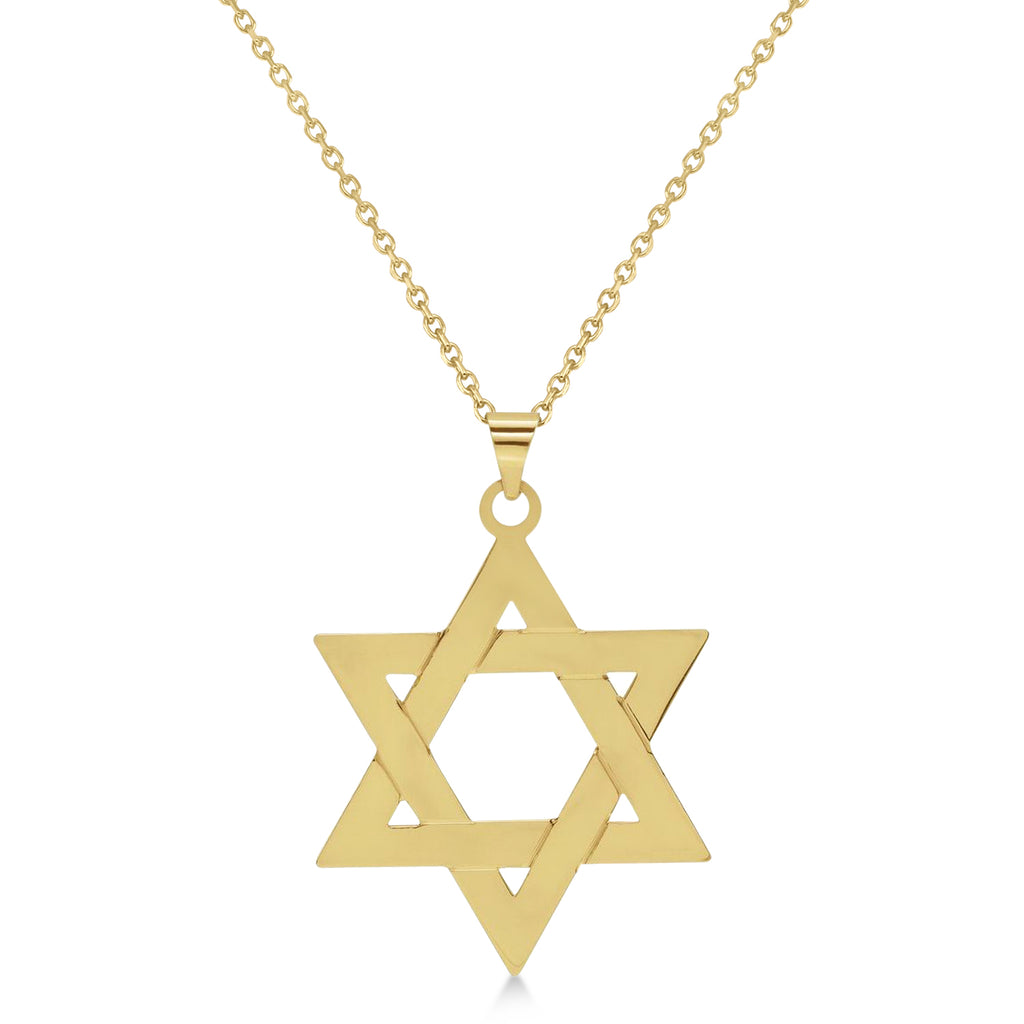Jewish Star of David Large Pendant Necklace 14K Yellow Gold