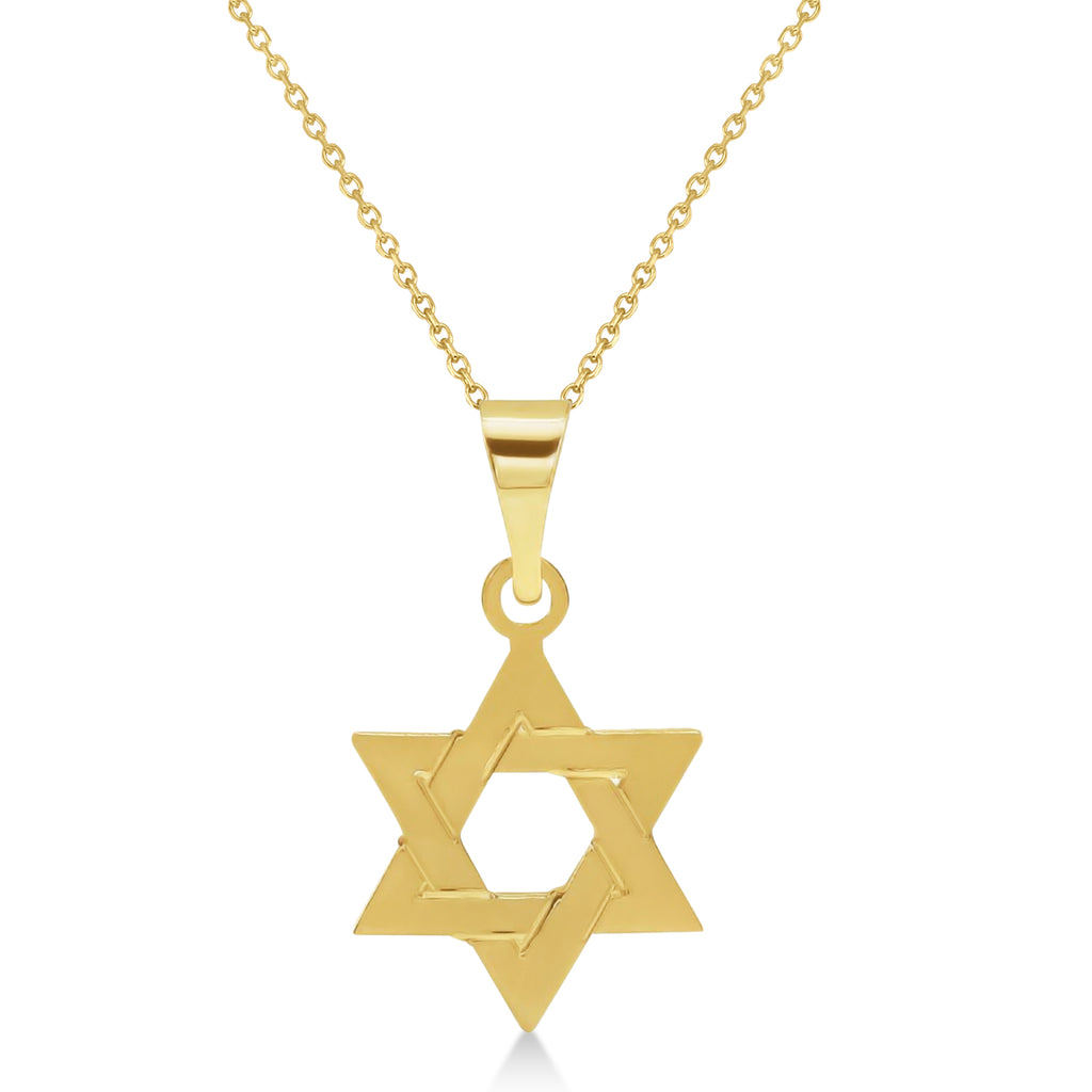 Jewish Star of David Small Pendant Necklace 14K Yellow Gold