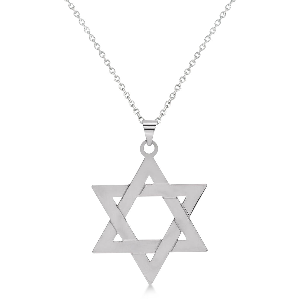 Jewish Star of David Large Pendant Necklace Sterling Silver