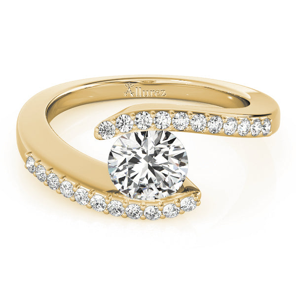 Diamond Accented Tension Set Engagement Ring 18k Yellow Gold (0.17ct)