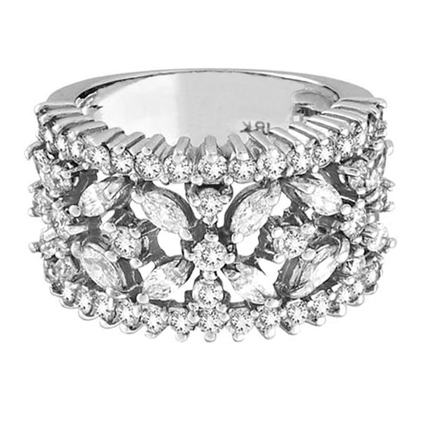 Marquise & Round Diamond Flower Ring in 18K White Gold (2.34ct)