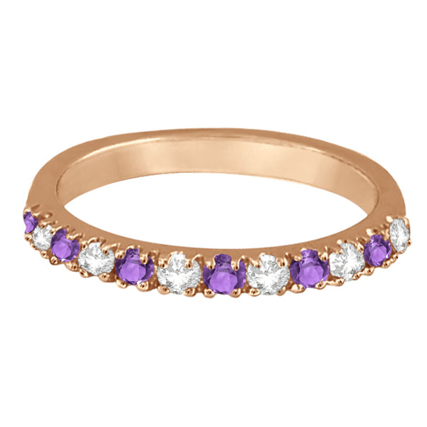 Diamond and Amethyst Ring Guard Stackable Band 14k Rose Gold (0.32ct)