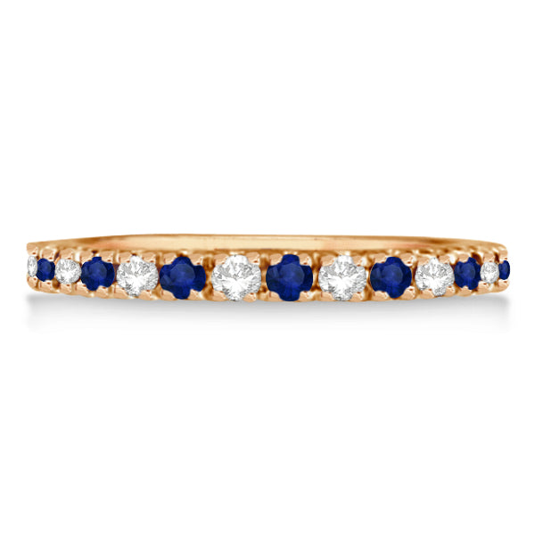 Diamond & Blue Sapphire Ring Guard Stackable Band 14k Rose Gold (0.32ct)