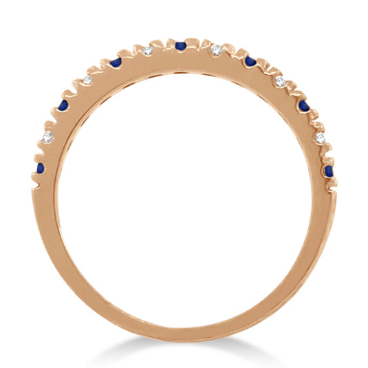 Diamond & Blue Sapphire Ring Guard Stackable Band 14k Rose Gold (0.32ct)