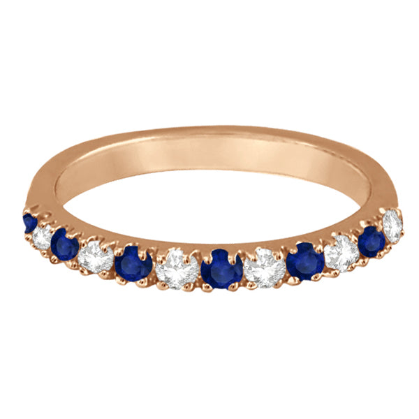 Diamond & Blue Sapphire Ring Guard Stackable Band 14k Rose Gold (0.32ct)