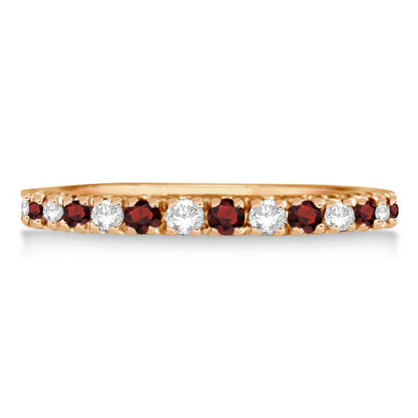 Diamond and Garnet Ring Guard Anniversary Band 14K Rose Gold (0.37ct)