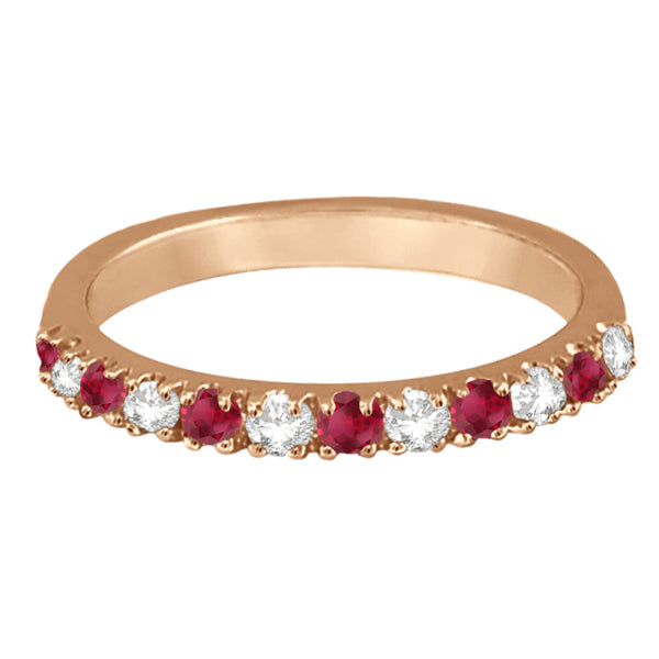 Diamond and Ruby Band Anniversary Ring Guard 14K Rose Gold (0.37ct)