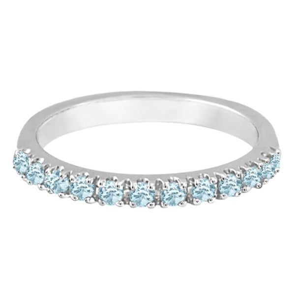 Aquamarine Stackable Ring Anniversary Band in 14k White Gold